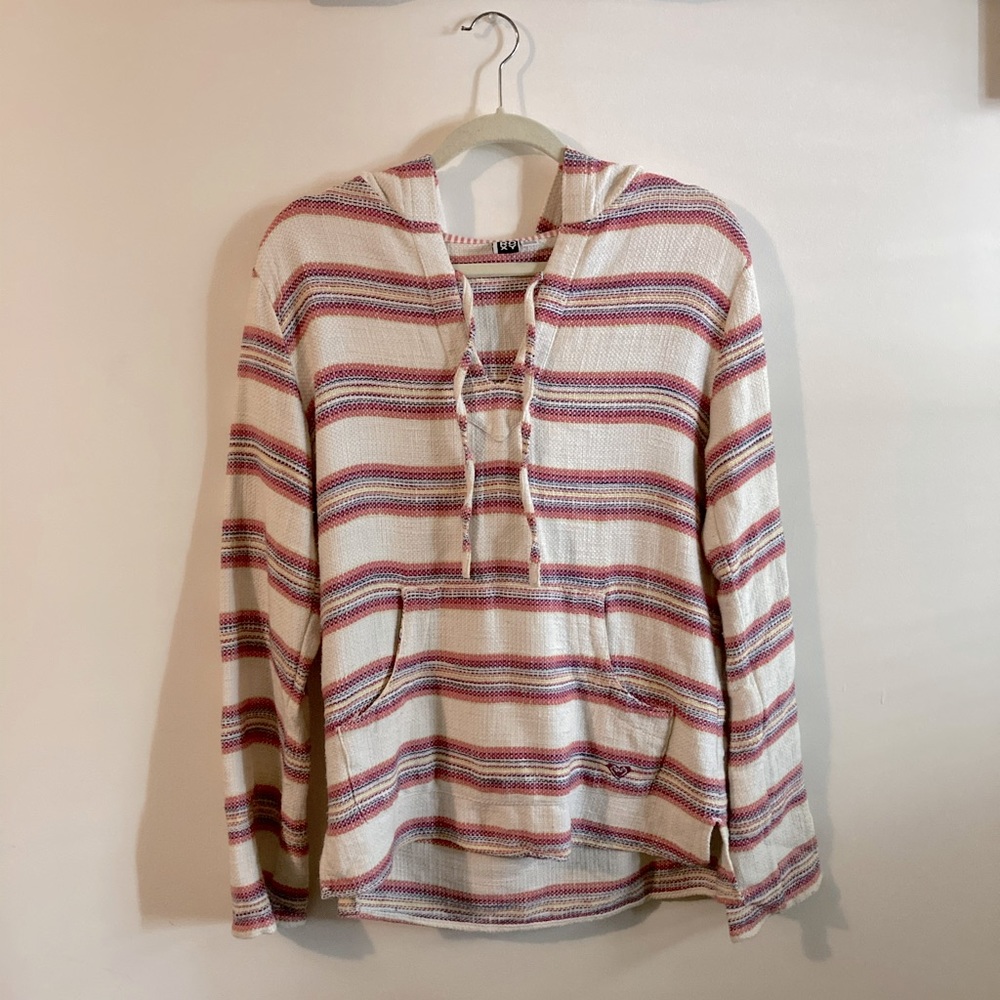 Vintage Roxy Striped Bohemian Surf Hoodie Beach Style Size M 100% Cotton NWOTS